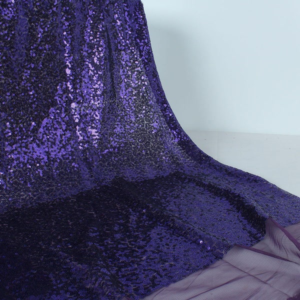 Dark purple Glitz Sequin Fabric Embroidery Shinny Wedding Decoration Dress 50" Wide Other colors available