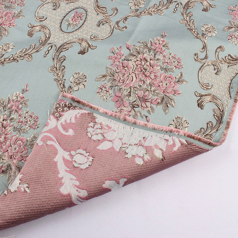 Tissu d'ameublement brocart floral classique, 1 mètre, tissu damassé jacquard, vêtements épais, rideau de 145 cm de large image 4