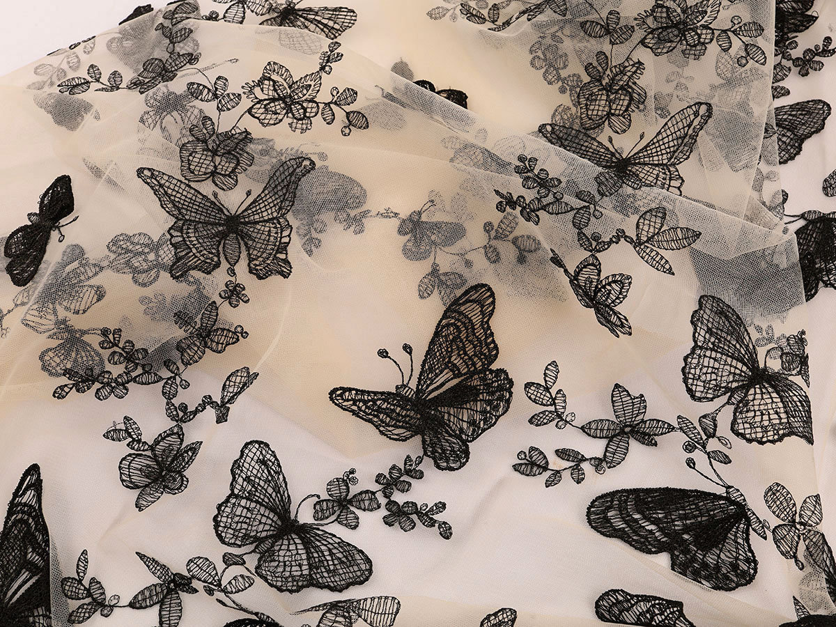 Various Size Butterflies Embroidered Lace Fabric Ivory Mesh Etsy