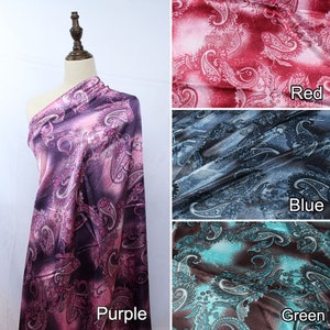 Polyester Charmeuse Material Elegant Paisley Floral Print Satin Fabric For Scarfs Dresses Sold By Yard