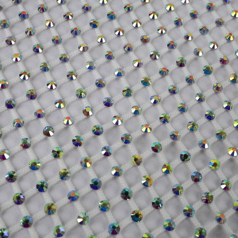 Iridescent Rhinestone Exquisite AB Color Rhinestone Fabric Iridescent Bling Crystal Stretchy ...