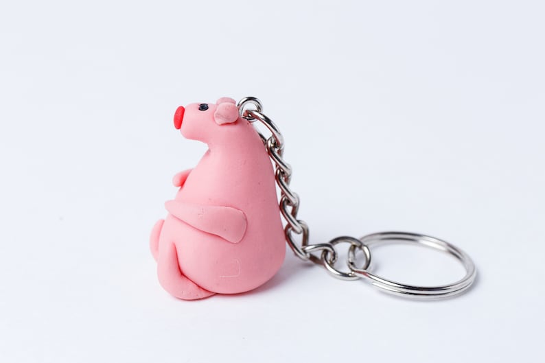 Cute pink polymer clay rat keychain Handbag rat charmTiny mouse gift for rat lovers Handbag rat charm Mom/'s gift mother/'s day gift