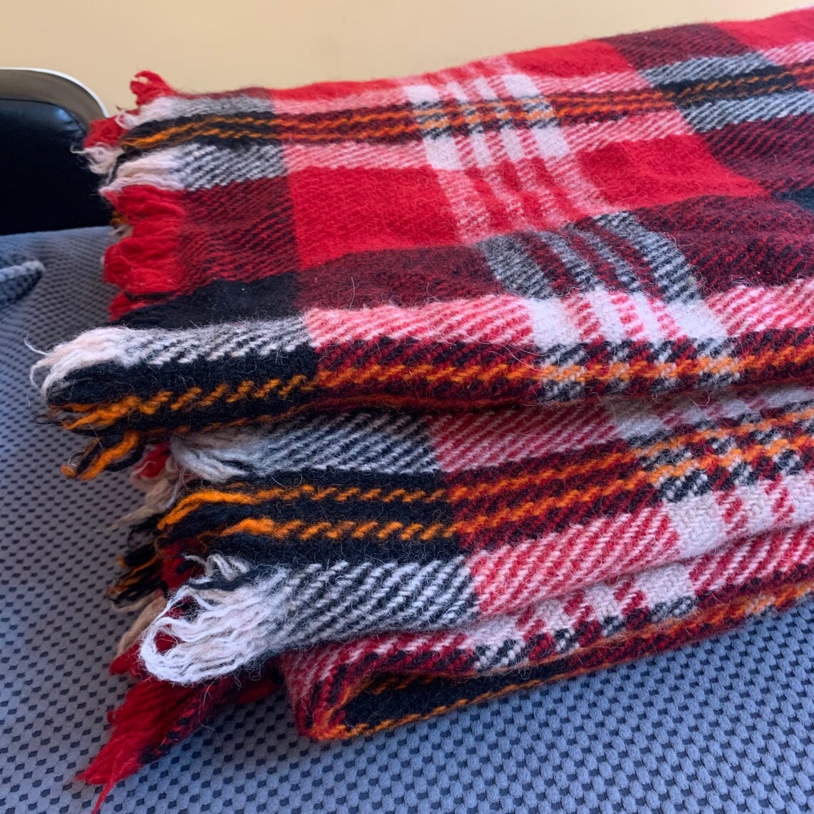 Vintage Traditional Bulgarian 100 Wool Blanket Red Black Etsy