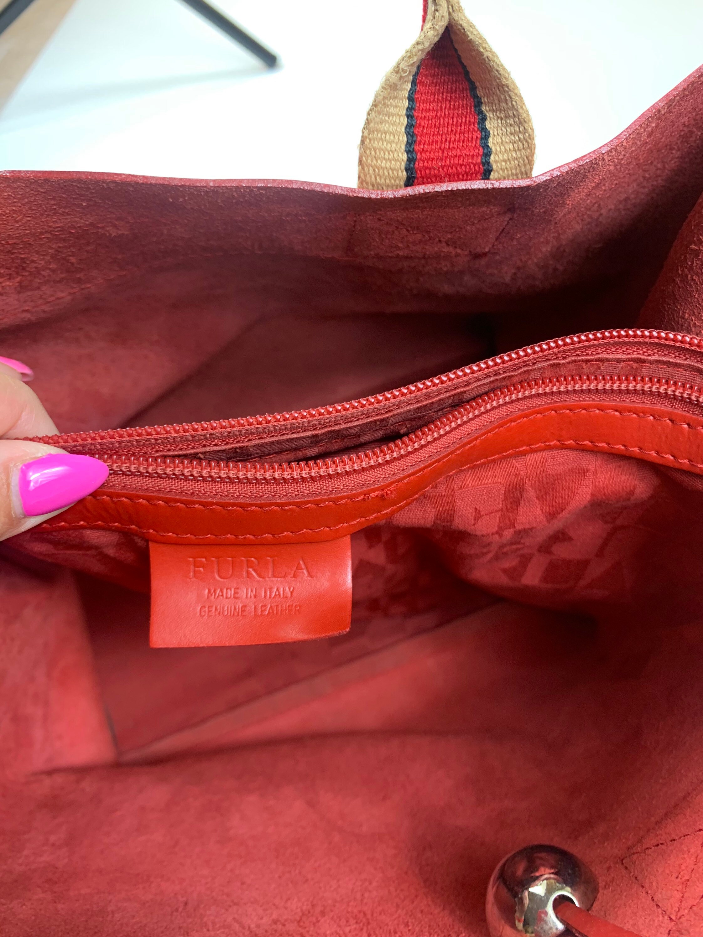 Vintage Furla leather bag tote shoulder bag red Etsy