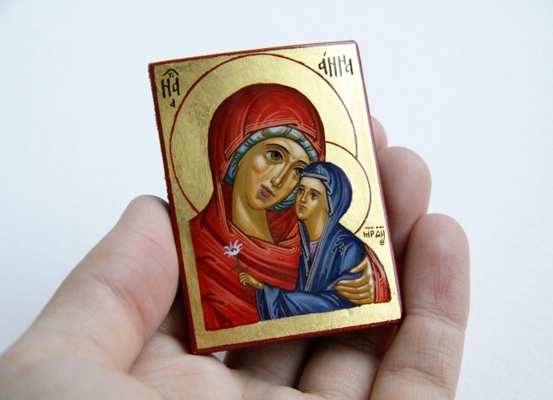 Saint Anna mother of Virgin Mary Hand Painted Icon Pocket image 0
