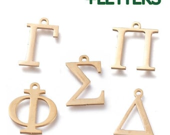 Greek Letters Stainless Steel Charms, Greek Alphabet, Golden, about 14mm (1 PC)