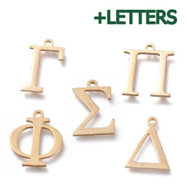 Greek Letters Stainless Steel Charms, Greek Alphabet, Golden, about 14mm (1 PC)