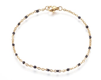 Bracelet étanche rempli d’or, bracelet en acier inoxydable avec émail, bracelet de chaîne de câble avec émail, bracelet noir environ (20 ~ 20.6cm)