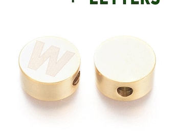 Letters Stainless Steel Beads for bracelet , Flat Round Letter charms for necklace , 10mm (1 PC)