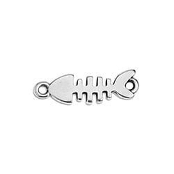 Fish bone charm for bracelet , Motif fishbone with 2 eyes 21x6.5MM (4 PCS)