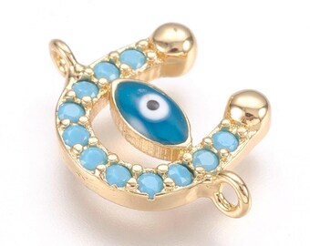 Evil eye charm Gold-Plated , Good luck charm , Horseshoe 15MM (1 PC)