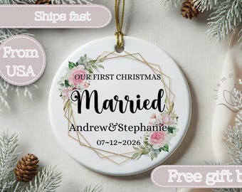 Wedding ornament Personalized , Our First Christmas Married Ornament, First Christmas as Mr and Mrs Gift, Newlywed Wedding Keepsake