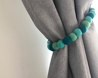 Custom Colour Felt Ball Curtain Tie Backs: Handmade Nursery Decor