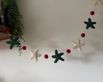 Wool Felt Ball Star Garland: Handmade Christmas Bunting
