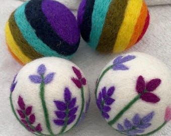 Handmade felt wool dryer balls - rainbow or flower design. Wholesale available