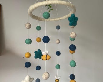 Custom Felt Ball Baby Cot Mobile: Montessori Nursery Decor