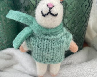 Handmade Needle Felted Mouse Ornament – Wool Mouse Decoration with knitted jumper, Wholesale Available