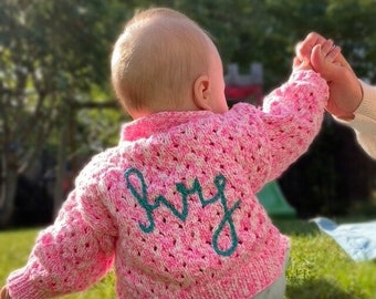 Custom Hand Embroidered Cardigan Send In Service: Personalize Name or Word