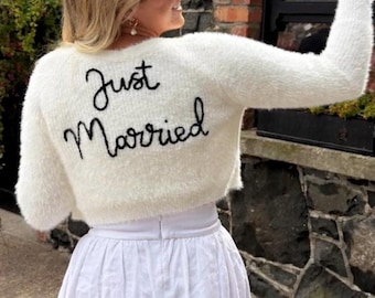 Embroidered Wedding Cardigan: Personalised Bride Gift, Just Married