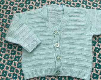 Custom Hand-Knitted Baby Cardigan (3-6 Months) - Personalized Embroidery