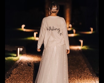 Wedding Cardigan Embroidery. Personalised with name hand embroidered on the back. Bridal SEND IN SERVICE.