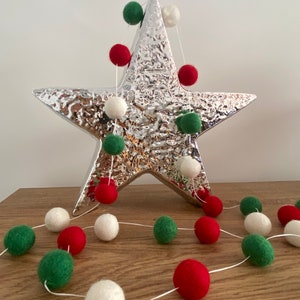 Christmas Pom Pom Garland, Custom Felt Ball Garland, Handmade, 100% Wool, Room Decor, Festive Christmas Tree Decorations, Christmas Decs