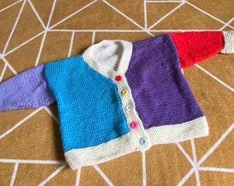 Cárdigan personalizado para bebé, tejido a mano: nombre retro bordado, 1-2 años