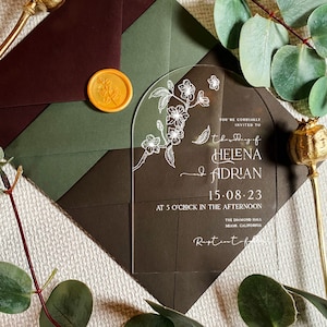Kersenbloesem gewelfde huwelijksuitnodiging | save-the-date-kaart | moderne bloemen nodigen uit | elegante botanische letter | doorzichtige feestuitnodigingen