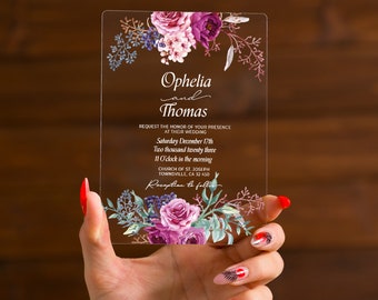 Flower wedding invitation | farmhouse ceremony annoucement | romantic bridal shower card | elegant save the date | pink glamour invites