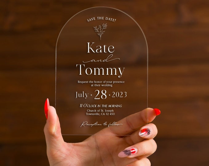 Arched wedding invitation | modern ceremony card | simple proposal invite | elegant greetings letter | clear party invitations