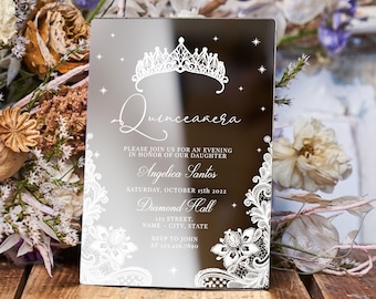 Glamour Invitation for Quinceañera | Sparkly silver Quince party card | Cute Sweet sixteen invites with modern design