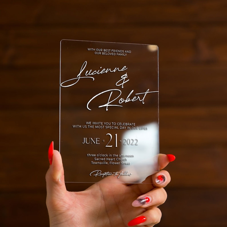 Personalised custom satin or transparent plexiglass Invitation image 1