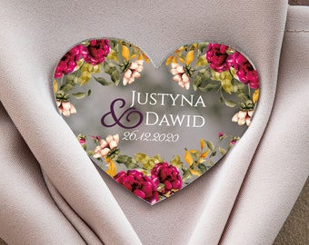 Red Peonies heart-shaped wedding keepsake | botanical glamour silver wedding favor | elegant gift for guest with magnet