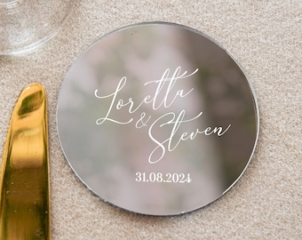Simple wedding favor | modern personalized party keepsake | silver glamour save the date with magnet