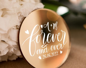 Festive wedding favor | boho mirror personalized party keepsake | beautiful modern save the date with magnet