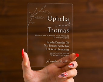 Satin Acrylic Wedding Invitation | Botanical Design, Personalized