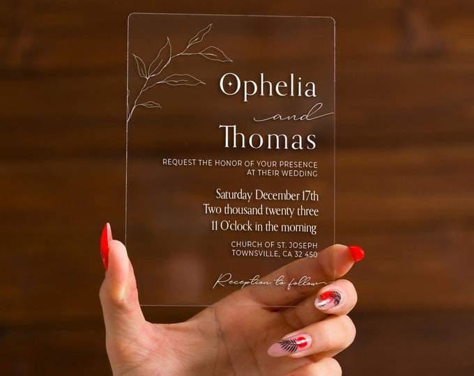 Simple wedding invitation | custom ceremony card | botanical proposal invite | romantic greetings letter | clear party invitations