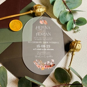 Invitación de boda ovalada rectángulo boho / tarjeta de ceremonia de aro / invitación de propuesta moderna / carta de saludo elegante / invitaciones a fiesta esmeriladas