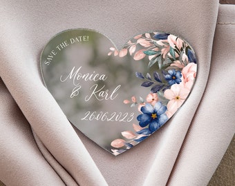 Floral Heart Wedding Magnet | Navy and Silver, Personalized Favor