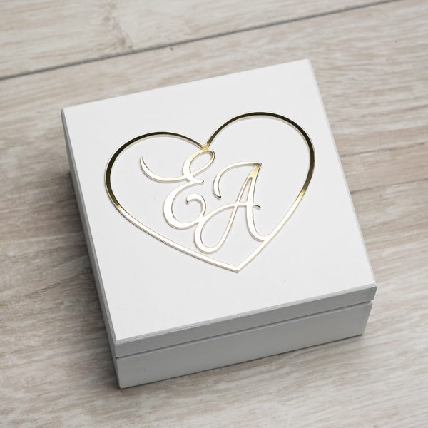 Gespiegelde trouwringdoos, gepersonaliseerde initialen, glamourceremonie