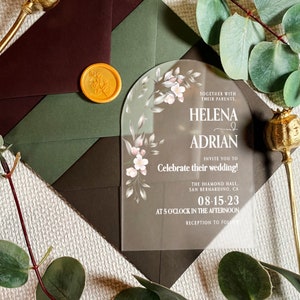 Botanische gewelfde huwelijksuitnodiging | kaart bloemenceremonie | moderne uitnodiging | elegante groetenbrief | Gematteerde feestuitnodigingen