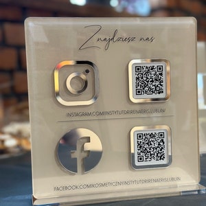 QR Code Business Facebook Instagram Social Media Sign | Beauty Salon Table Stand | Manicure Reception Sign with Barcode