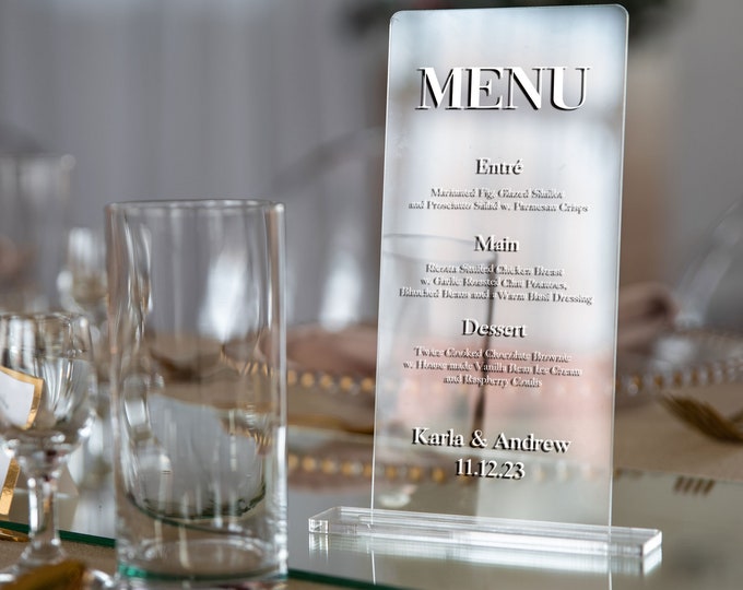 Custom party menu with base | personalized wedding detail | modern design party decor