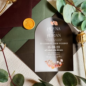 Boho bloemen gewelfde huwelijksuitnodiging | hoepelceremoniekaart | uitnodiging voor modern voorstel | elegante groetenbrief | zilveren feestuitnodigingen