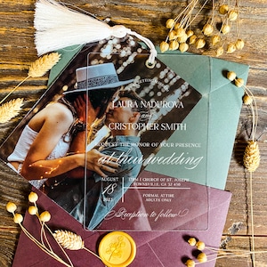 Linda invitación de boda deslizable con foto / Papelería nupcial moderna / minimalista guardar la fecha / glamour tarjeta de felicitación inusual