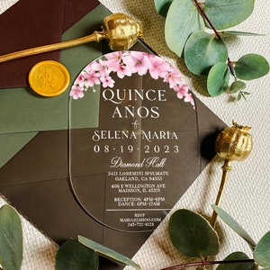 Simple rounded rectangle Quinceañera invitation | Mis Quince invite | Transparent acrylic Quinceañera invitation WITH CROWN