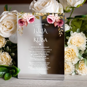 Invitaciones de boda boho botánicas / Tarjeta de anuncio de ceremonia glamurosa / Elegantes saludos de boda con espejo