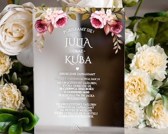 Botanical boho wedding invitations | glamour ceremony announcement card | elegant mirror marriage greetings