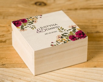 bohemian ring box for wedding, rustic ceremony accessories, gift for bride and groom with flower design