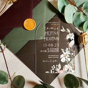 Invitación de boda arqueada de flores silvestres / tarjeta botánica / invitación de propuesta moderna / carta de saludo elegante / invitaciones de fiesta claras